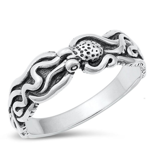 Octopus Mystery Ocean Creature Cute Ring .925 Sterling Silver Band Sizes 5-10