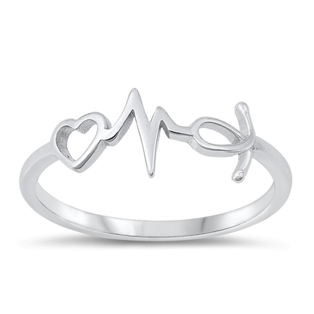 Sterling Silver Heart EKG Ribbon Ring