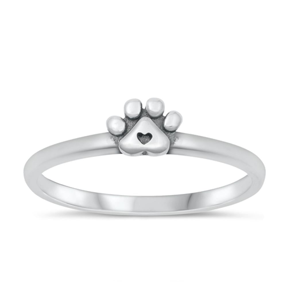 Sterling Silver Paw Print & Heart Ring