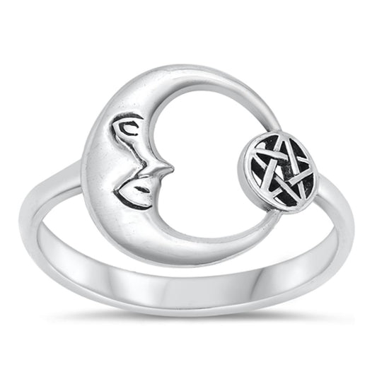 Sterling Silver Moon & Pentagram Ring