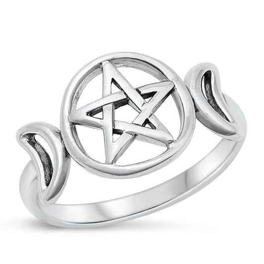 Sterling Silver Pentagram & Moon Ring