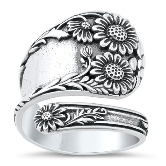 Sterling Silver Flower Spoon Ring