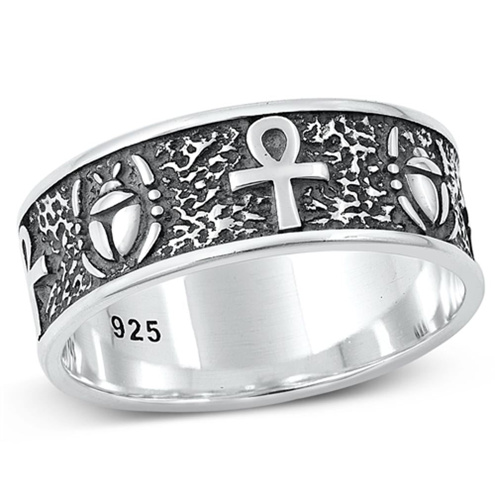 Sterling Silver Ankh & Scarab Beetle Ring