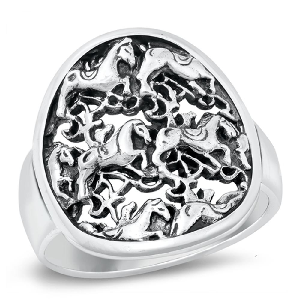 Sterling Silver Horses Ring