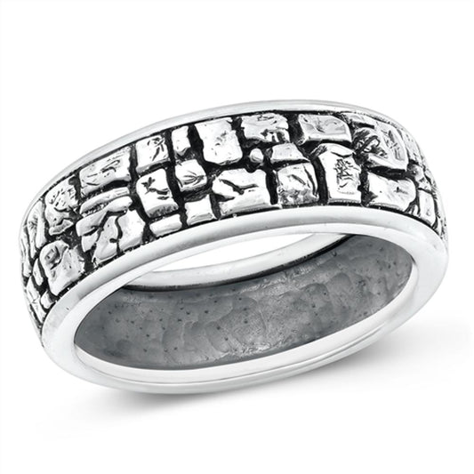 Sterling Silver Abstract Cobblestone Pattern Ring