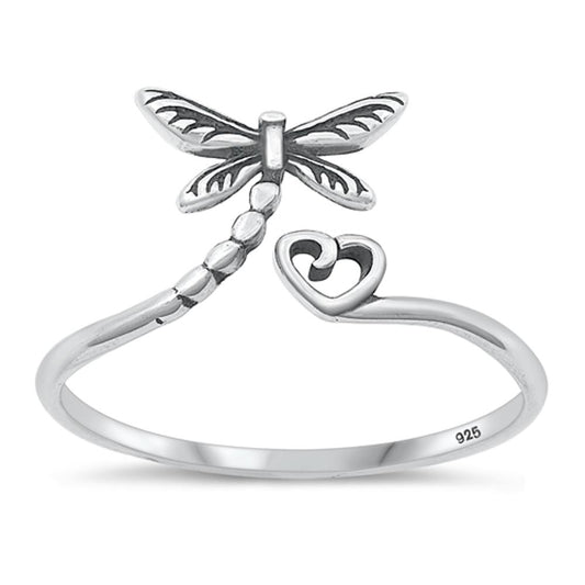 Sterling Silver Dragonfly Heart Ring