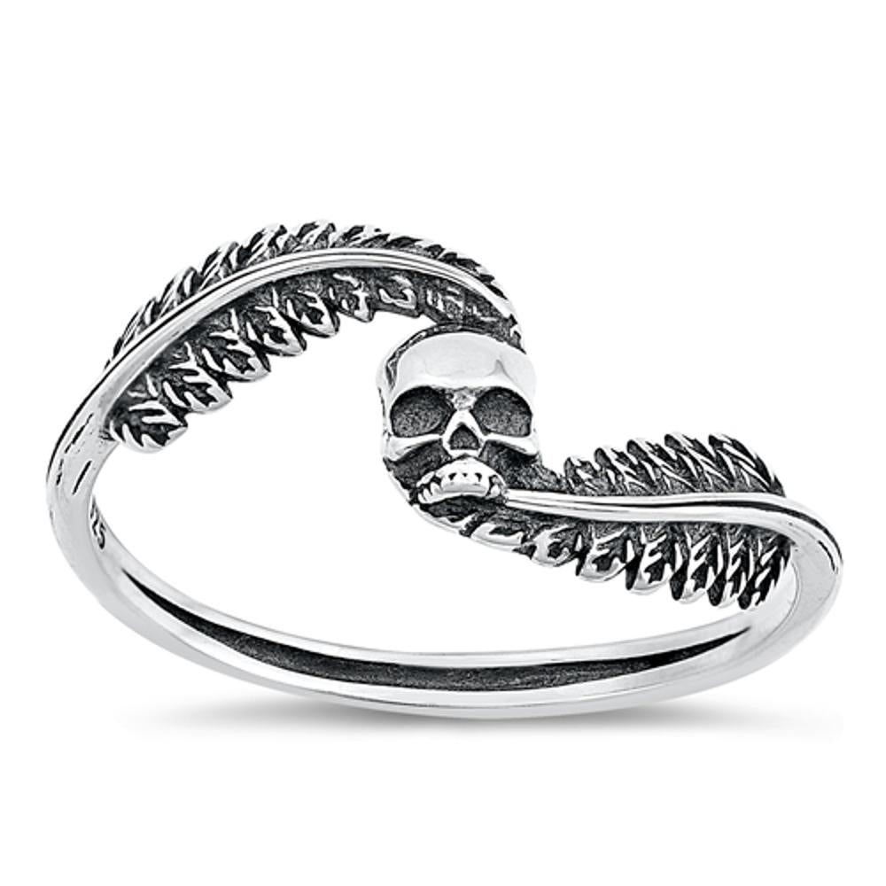 Sterling Silver Skull & Feather Ring