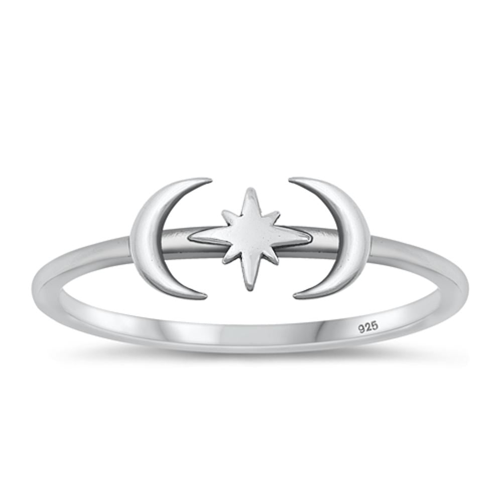 Sterling Silver Moon & Star Ring