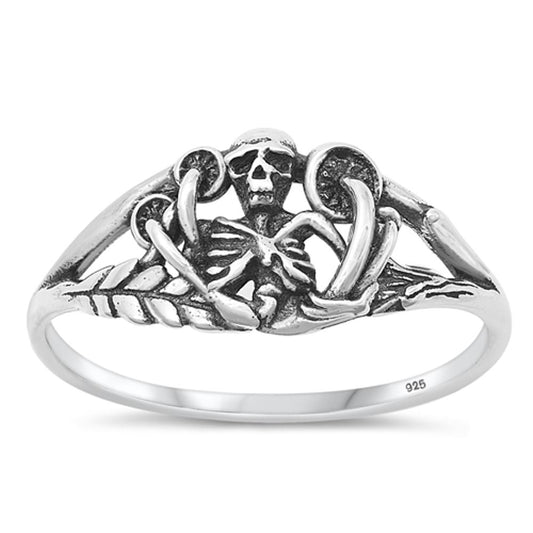 Sterling Silver Skeleton & Mushrooms Ring