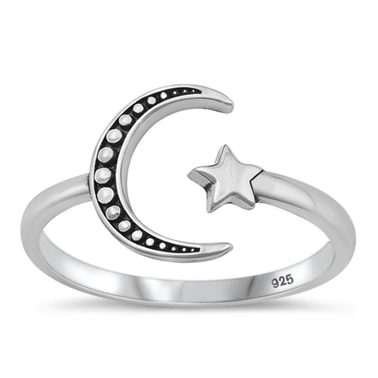 Sterling Silver Moon & Star Ring