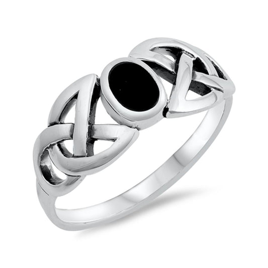 Black Onyx Celtic Knot Ring New .925 Sterling Silver Band Sizes 4-10