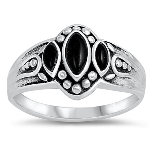 Black Onyx Marquise Oxidized Unique Ring New 925 Sterling Silver Band Sizes 6-10