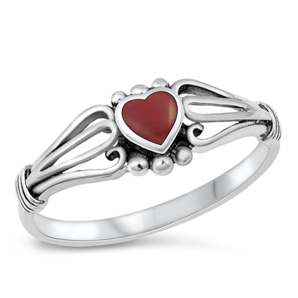 Ruby CZ Heart Loop Cutout Love Ring New .925 Sterling Silver Band Sizes 1-10