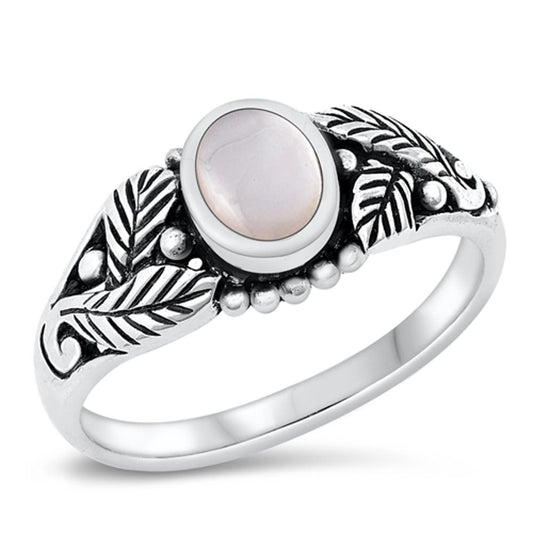 Mother of Pearl Polished Leaf Simple Ring .925 Sterling Silver Band Sizes 4-10