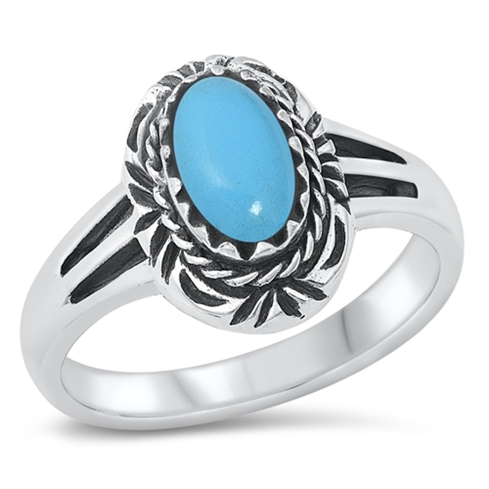 Turquoise Polished Rope Oval Cutout Ring New 925 Sterling Silver Band Sizes 5-10