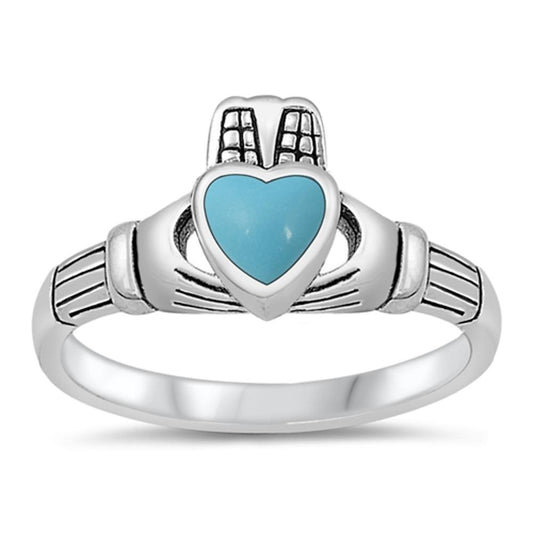 Turquoise Claddagh Heart Simple Ring New .925 Sterling Silver Band Sizes 4-9