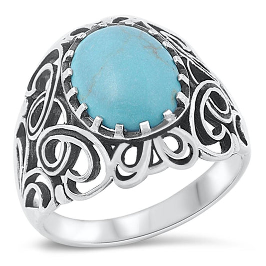 Turquoise Filigree Swirl Cutout Criss Cross Ring Sterling Silver Band Sizes 4-13