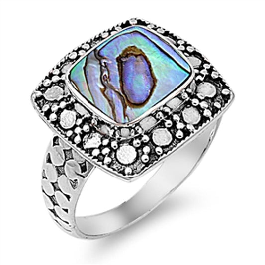 Sterling Silver Woman's Fashion Abalone Ring Polished 925 Band 16mm Sizes 4-12