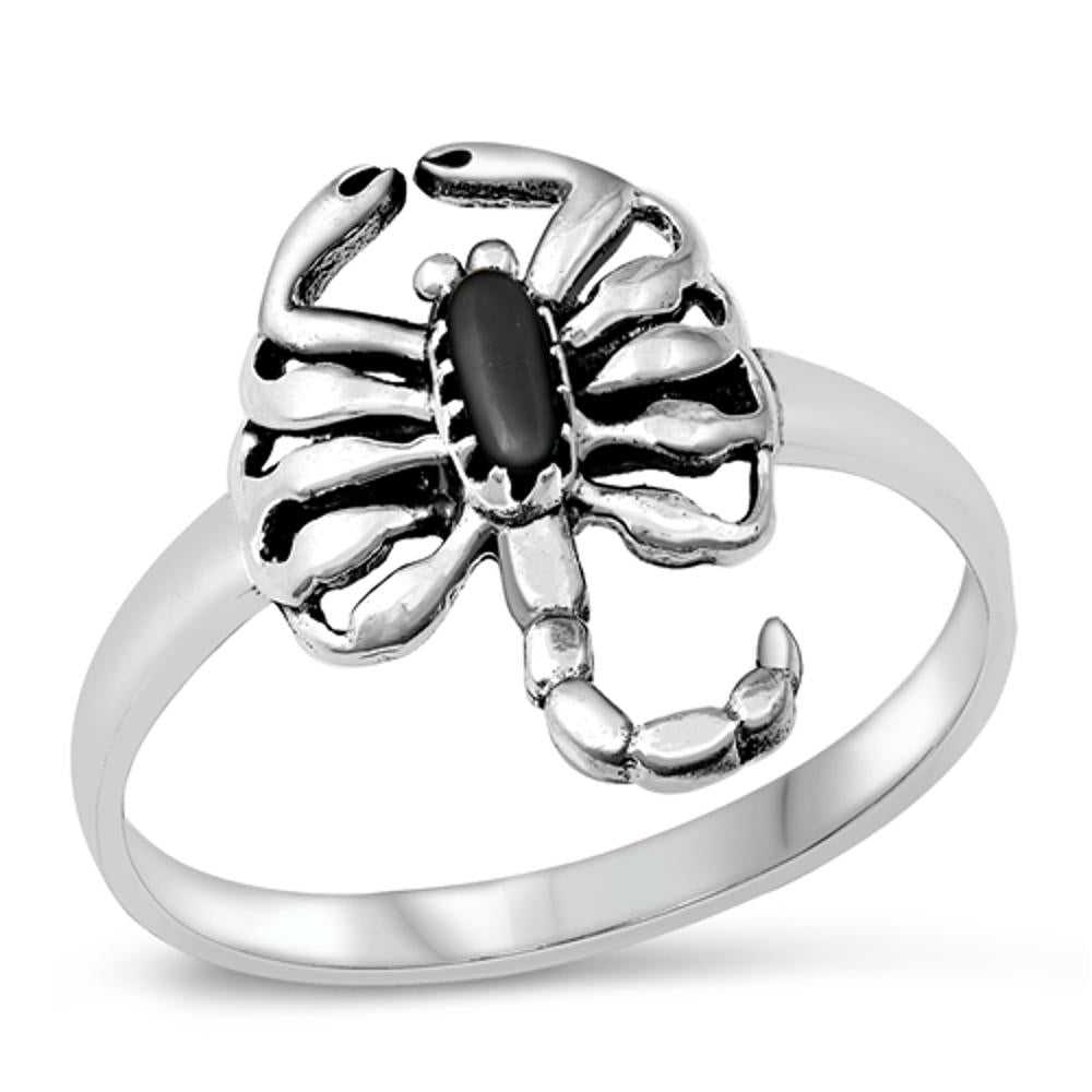 Sterling Silver Woman's Black Onyx Scorpion Ring Cute 925 Band 18mm Sizes 4-10