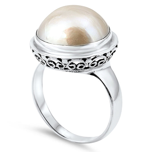 Elegant Freshwater Pearl Vintage .925 Sterling Silver Band Sizes 5-10