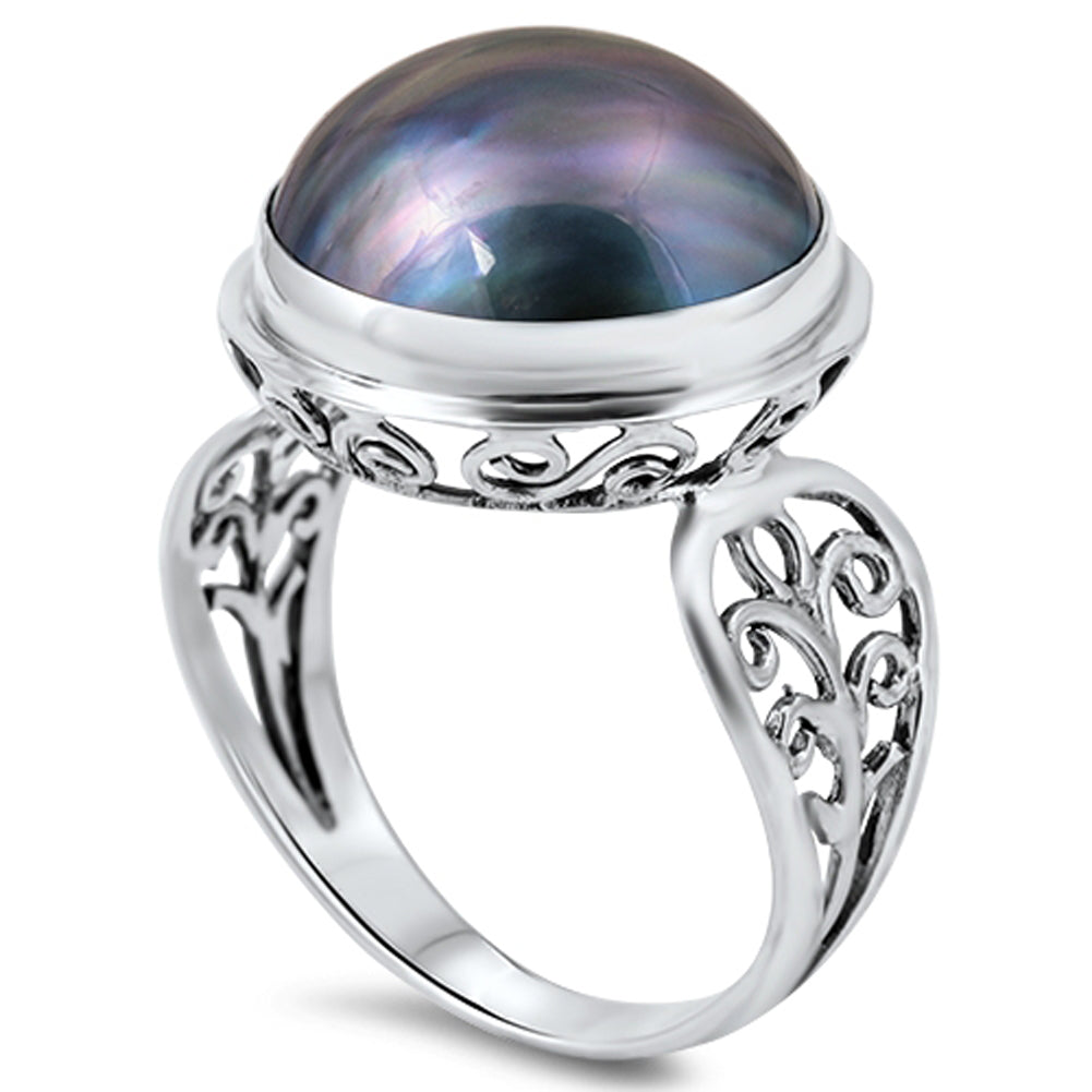 Dark Freshwater Pearl Polished Ring New .925 Sterling Silver Band Sizes 6-9