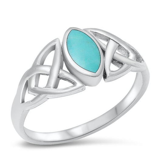 Turquoise Celtic Knot Classic Marquise Ring .925 Sterling Silver Band Sizes 4-10