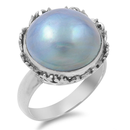 Large Freshwater Pearl Flame Ring New .925 Sterling Silver Band Sizes 6-9