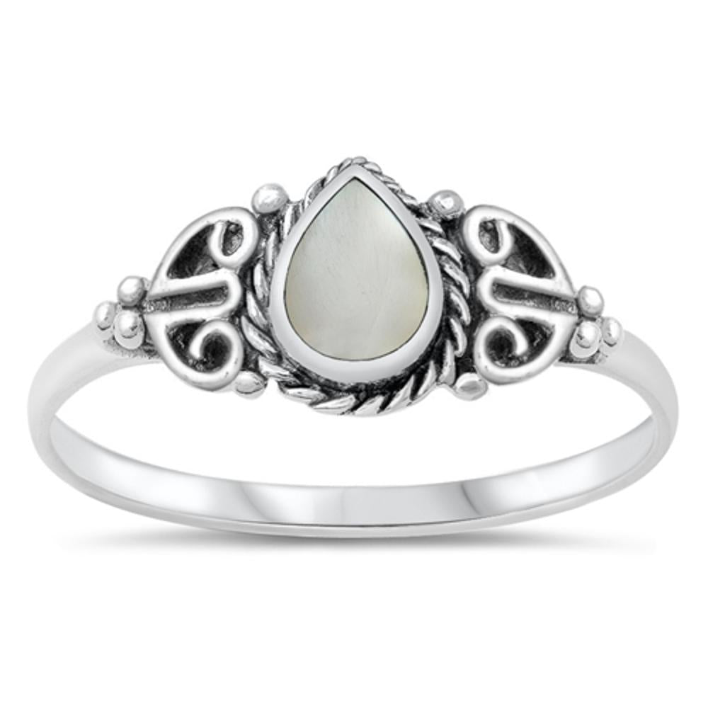 Celtic Pear Mother of Pearl Cute Ring New .925 Sterling Silver Band Sizes 4-10