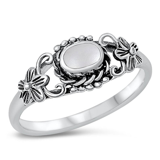 Mother of Pearl Plumeria Oval Cute Ring New .925 Sterling Silver Band Sizes 1.5-3