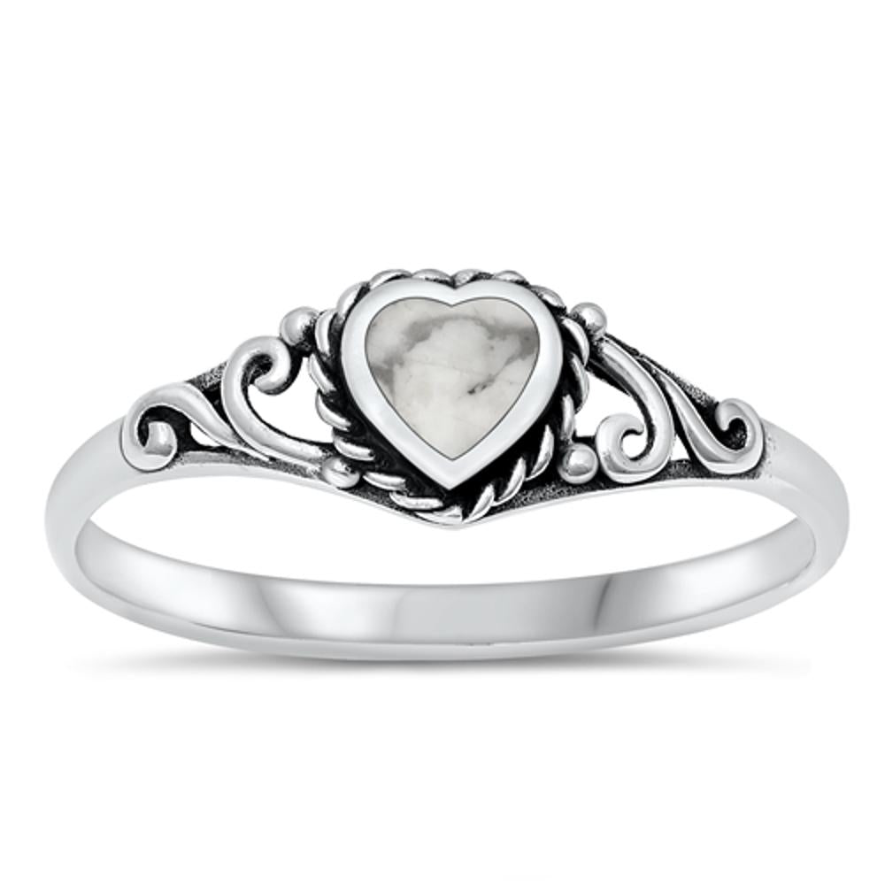 Sterling Silver White Buffalo Turquoise Heart Ring