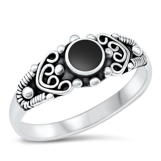 Bali Fashion Black Onyx Cute Boho Ring New .925 Sterling Silver Band Sizes 4-10