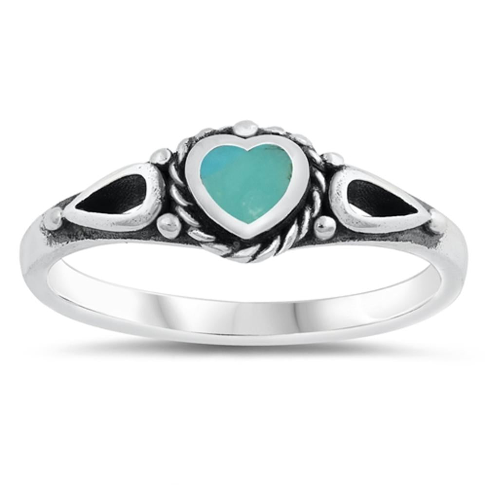 Heart Turquoise Promise Ring New .925 Sterling Silver Band Sizes 4-10