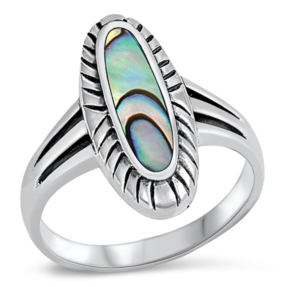 Abalone Long Oval Ring New .925 Sterling Silver Band Sizes 6-12