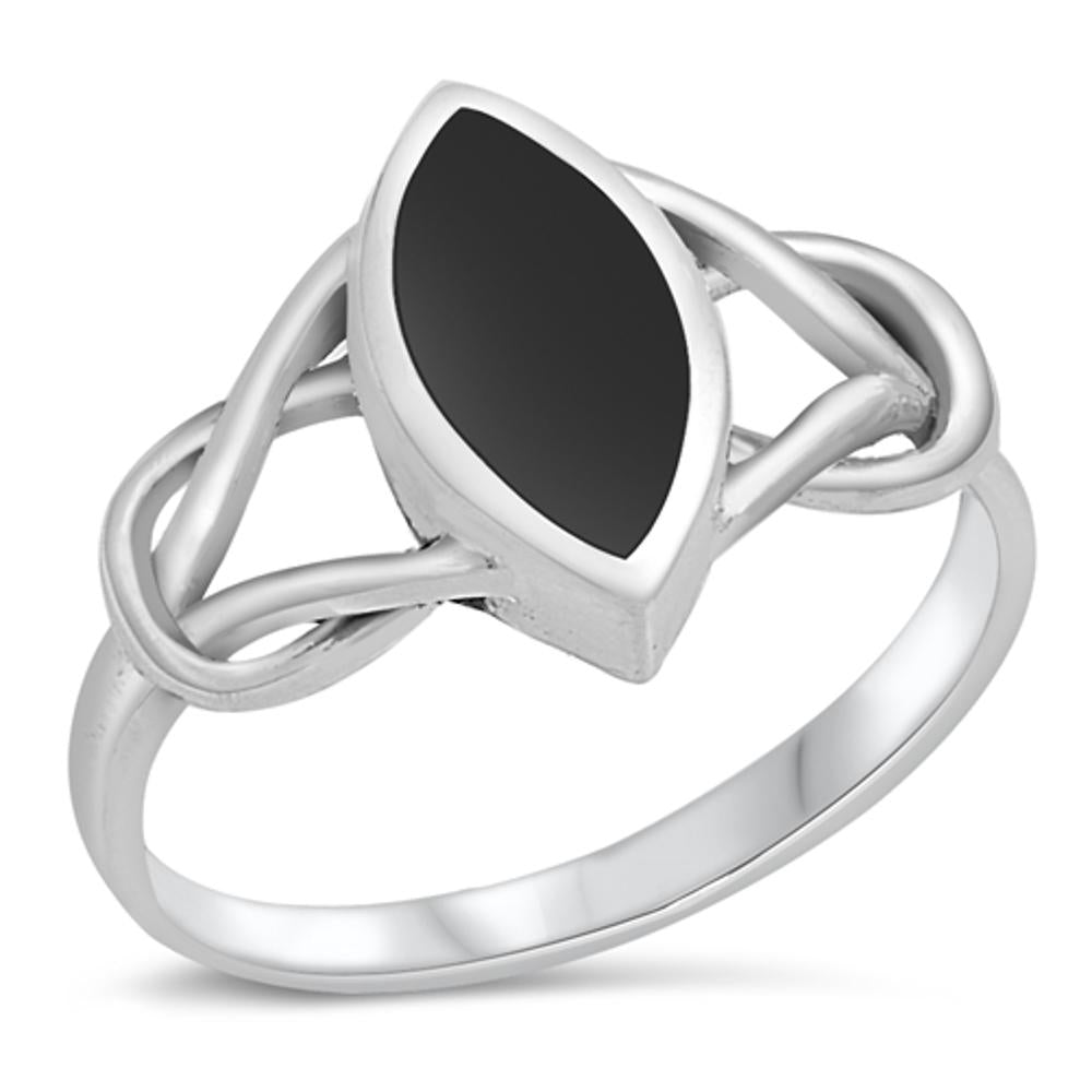 Black Onyx Knot Open Ring New .925 Sterling Silver Band Sizes 5-10