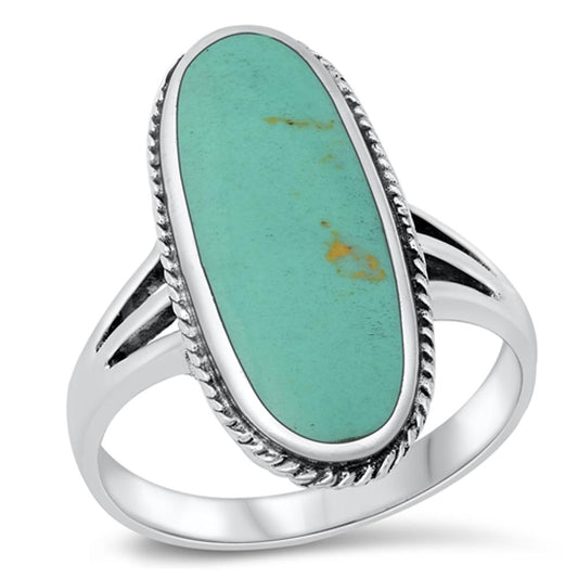 Large Long Turquoise Solitaire Ring New .925 Sterling Silver Band Sizes 5-12