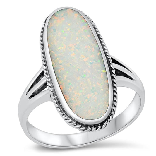 Large Oval White Lab Opal Cute Ring New .925 Sterling Silver Band Sizes 4-10