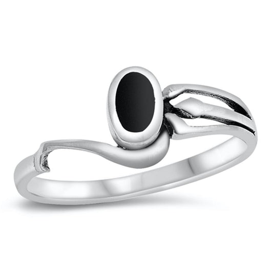 Black Onyx Unique Oval Fashion Ring New .925 Sterling Silver Band Sizes 5-10