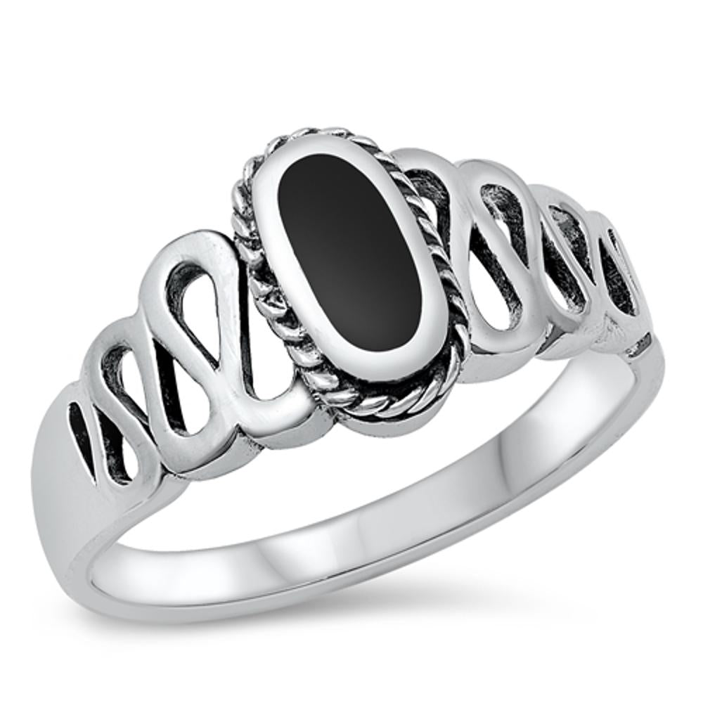 Black Onyx Solitaire Wholesale Ring .925 Sterling Silver Swirl Band Sizes 5-10