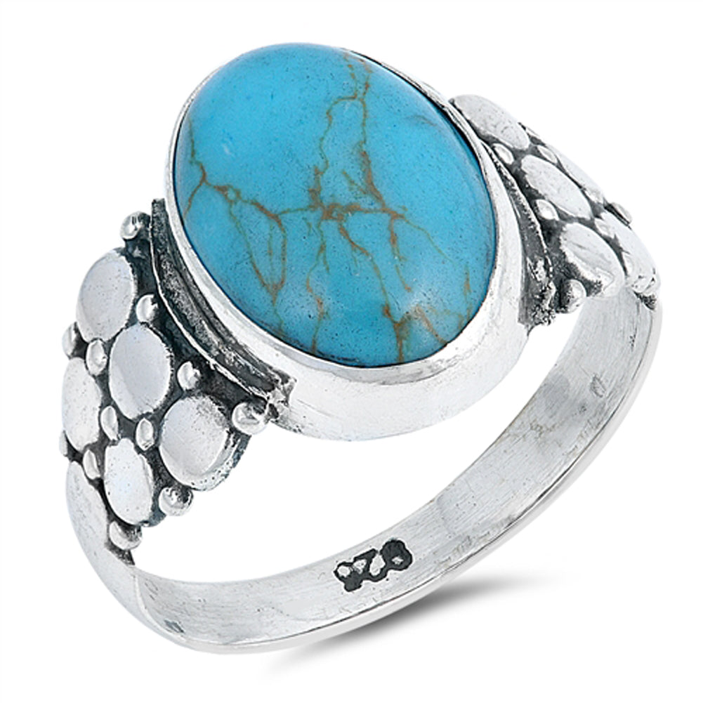 Oval Turquoise Circle Bead Filigree Ring New 925 Sterling Silver Band Sizes 6-10