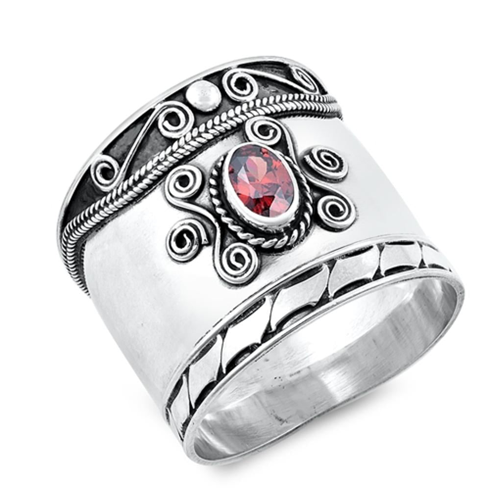 Garnet CZ Infinity Swirl Wave Fashion Ring .925 Sterling Silver Band Sizes 5-10