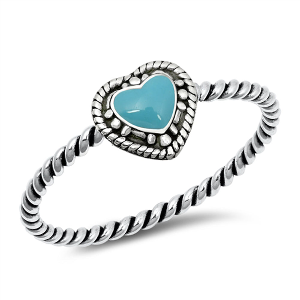 Turquoise Rope Promise Heart Halo Beautiful Ring New .925 Sterling Silver Band Sizes 4-10