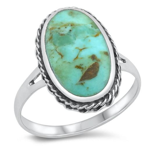 Large Oval Turquoise Promise Rope Ring New .925 Sterling Silver Band Sizes 6-13