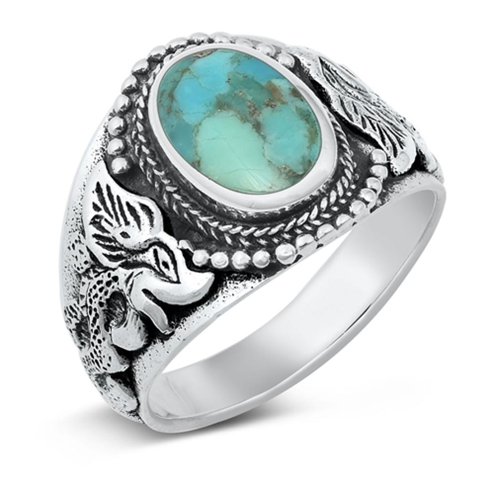 Large Statement Turquoise Classic Ring New .925 Sterling Silver Band Sizes 7-13