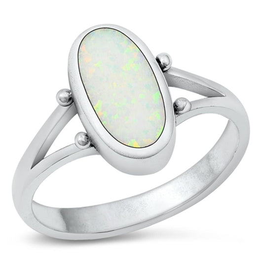 Large Oval White Lab Opal Fashion Ring New .925 Sterling Silver Band Sizes 4-10