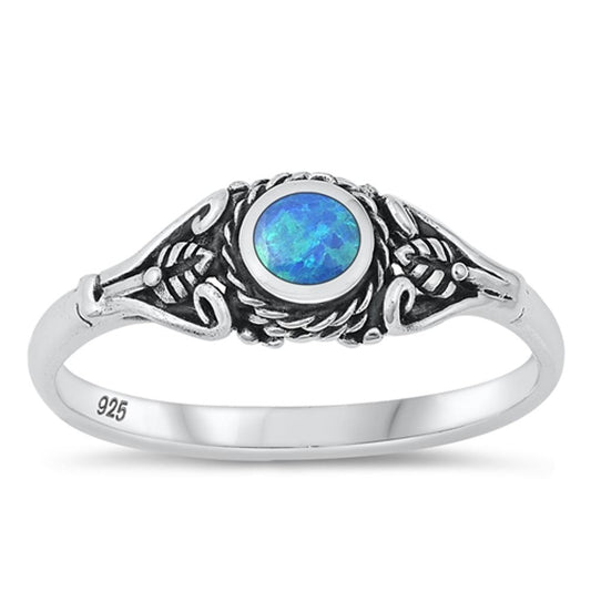 Sterling Silver Blue Lab Opal Bali Ring