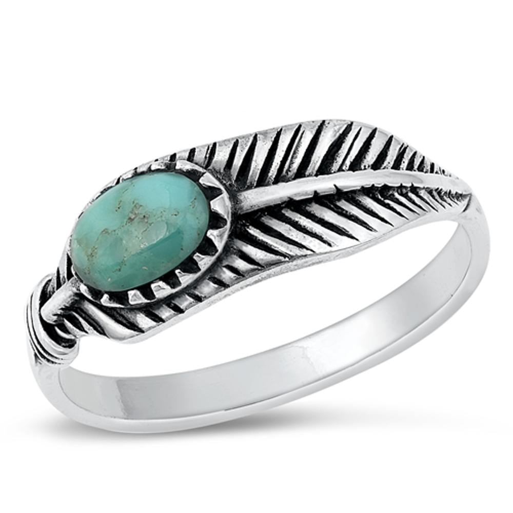 Sterling Silver Oval Turquoise Feather Ring