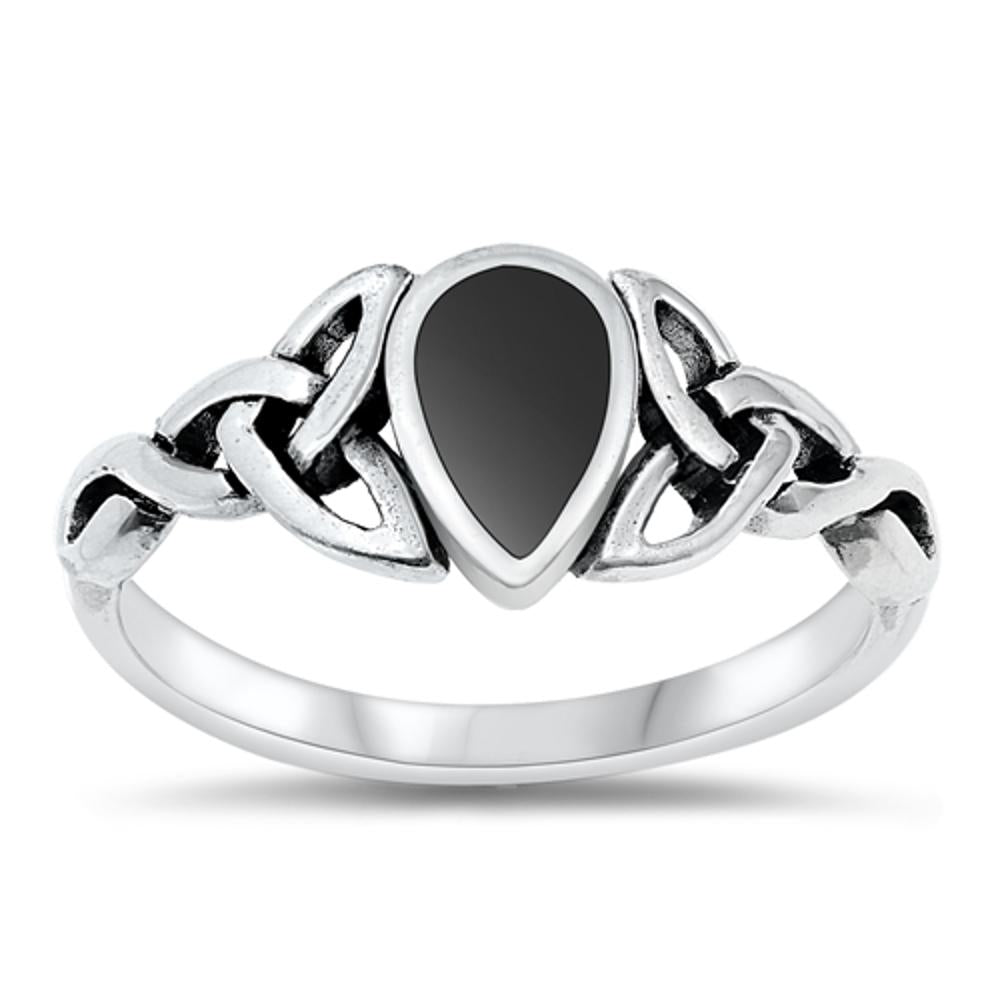 Sterling Silver Black Onyx Celtic Ring