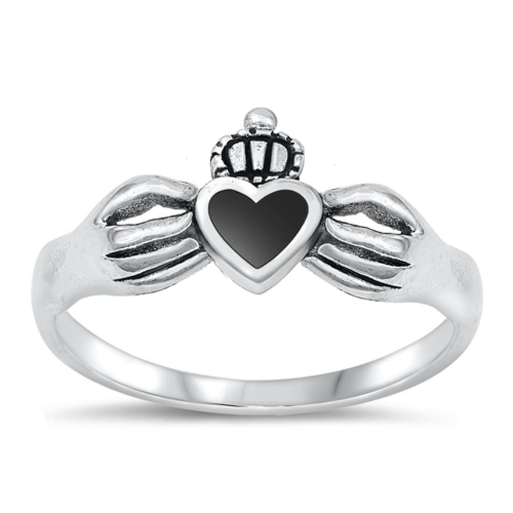 Sterling Silver Black Onyx Claddagh Ring