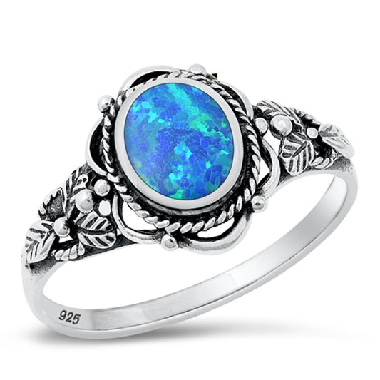 Sterling Silver Blue Lab Opal Bali Leaf Ring