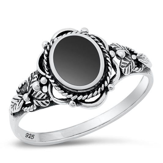 Sterling Silver Black Onyx Bali Ring